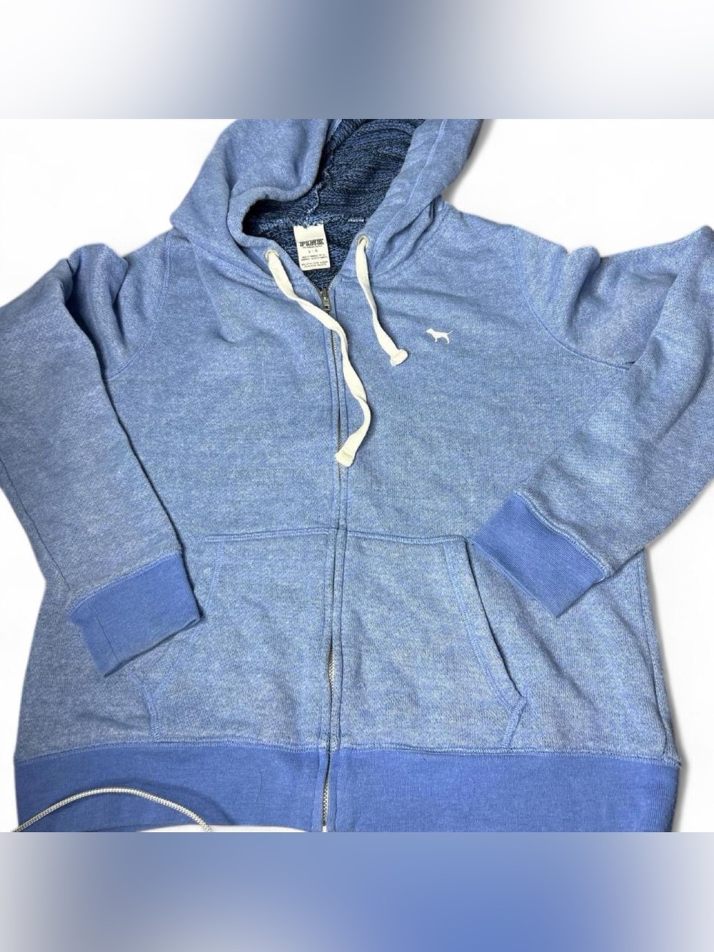 Heathered Purple Victorias Secret PINK Zip-Up Hoodie with White Drawstrings